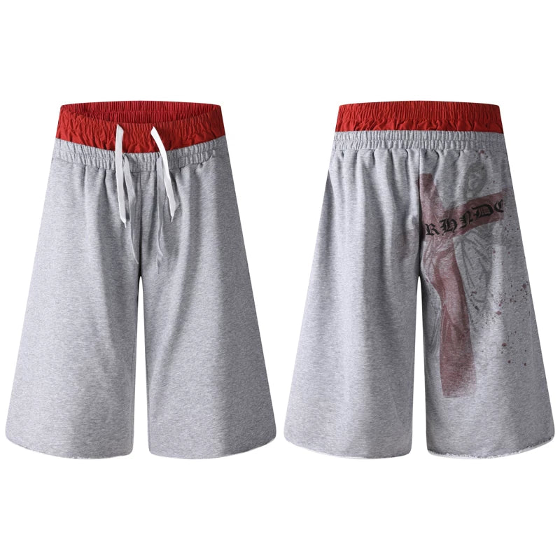 6264203839259,6264203839260,6264203839261,6264203839262, Distressed Print Loose Fit Sweatpants