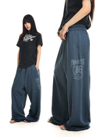 Distressed Printed Oversized Wide-Leg Sweatpants 1