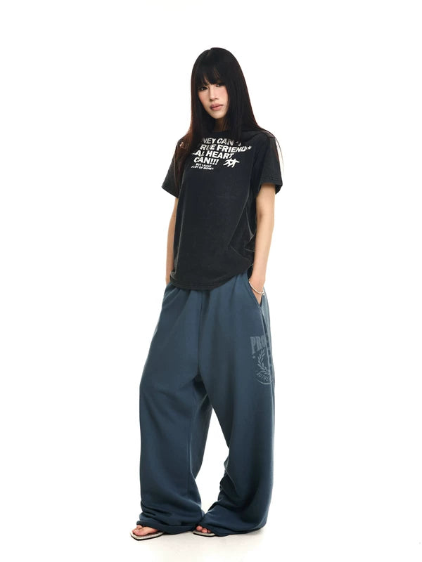 Distressed Printed Oversized Wide-Leg Sweatpants 4