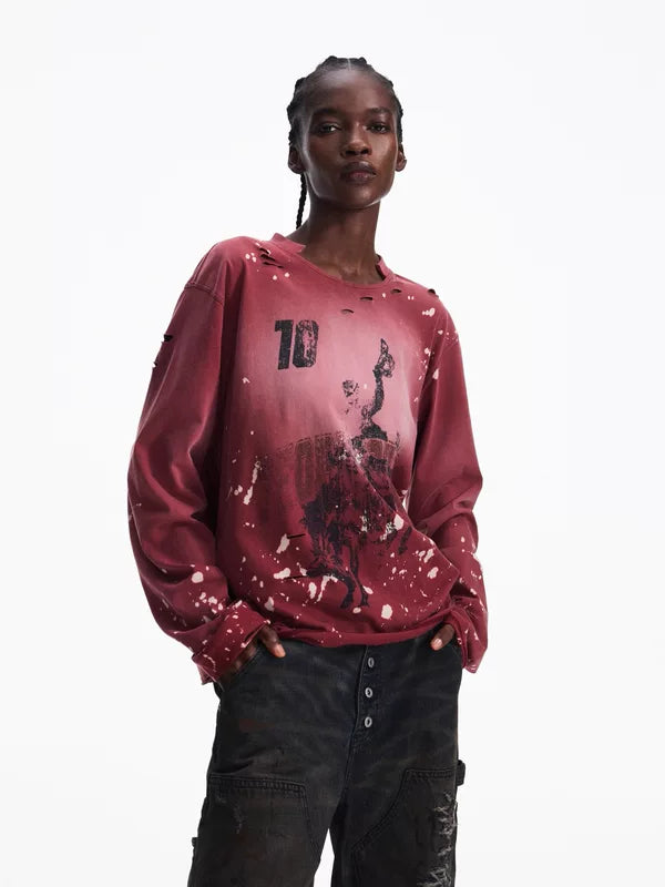 Distressed Racing Prancing Horse Long-Sleeve T-Shirt 1