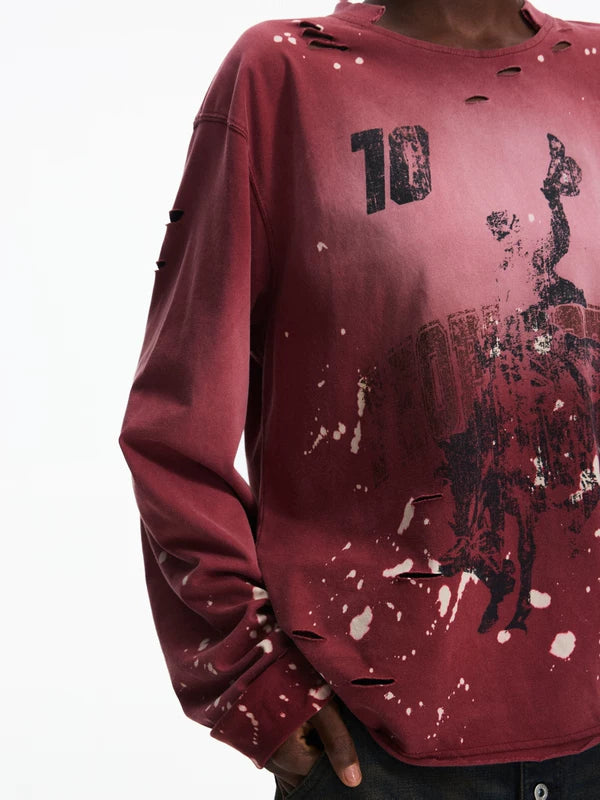Distressed Racing Prancing Horse Long-Sleeve T-Shirt 4