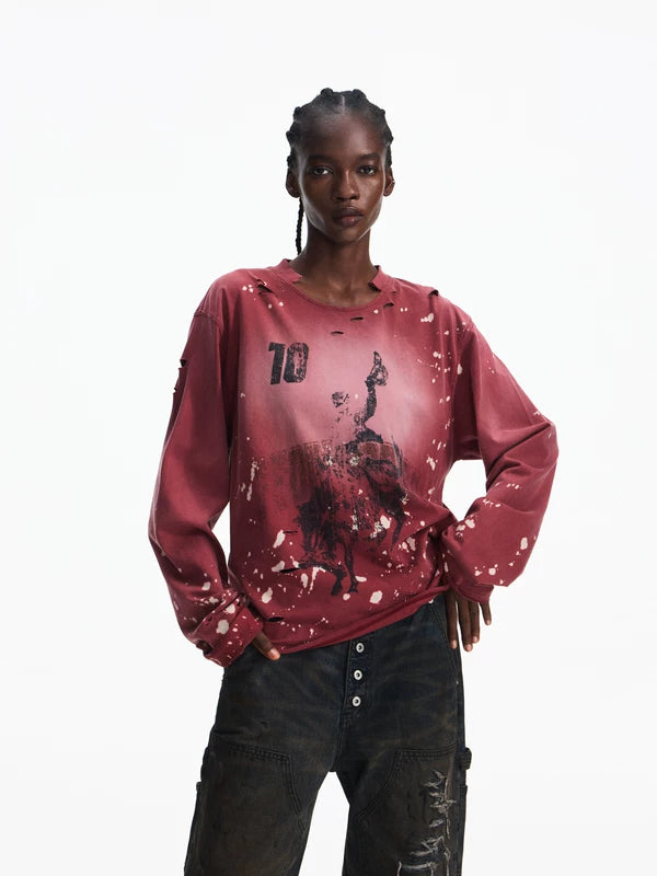 5935219060567,5935219060566,5935219060565, Distressed Racing Prancing Horse Long-Sleeve T-Shirt
