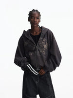 Distressed Racing Print Zip-Up Hoodie 1