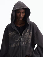 Distressed Racing Print Zip-Up Hoodie 2