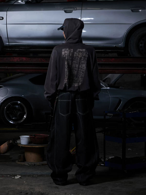 Distressed Racing Print Zip-Up Hoodie 4