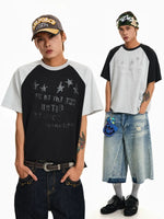 Distressed Raglan Star Graphic T-Shirt 1
