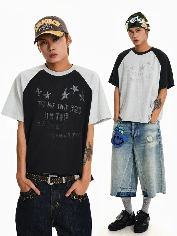 Distressed Raglan Star Graphic T-Shirt 1