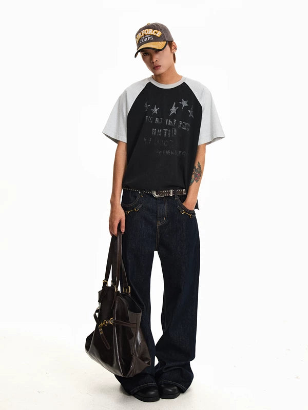 Distressed Raglan Star Graphic T-Shirt 4