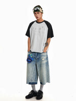 Distressed Raglan Star Graphic T-Shirt 5