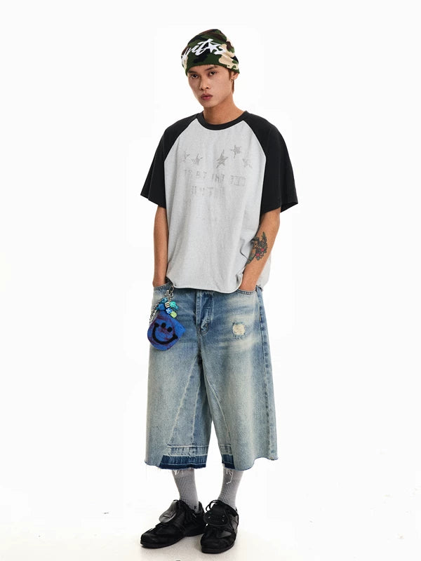 Distressed Raglan Star Graphic T-Shirt 5