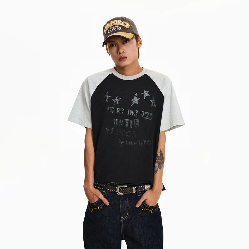 6206535927143,6206535927144,6206535927145, Distressed Raglan Star Graphic T-Shirt