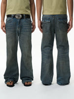 Distressed Retro Flared Knit Jeans Pants 1