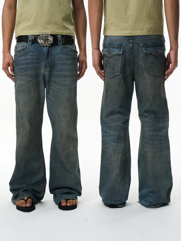 Distressed Retro Flared Knit Jeans Pants 1
