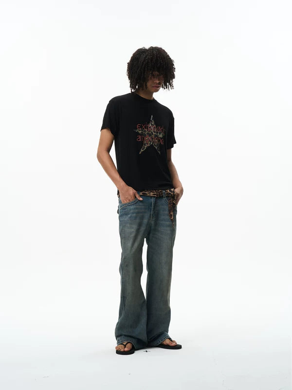 Distressed Retro Flared Knit Jeans Pants 2