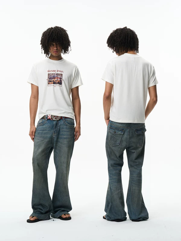 Distressed Retro Flared Knit Jeans Pants 3