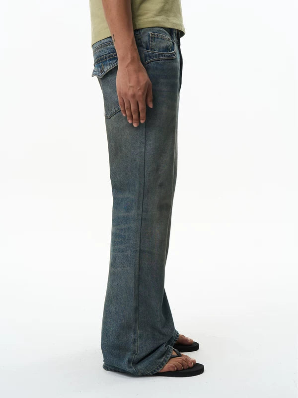 Distressed Retro Flared Knit Jeans Pants 5