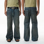 6252059286007,6252059286008,6252059286009,6252059286010, Distressed Retro Flared Knit Jeans Pants