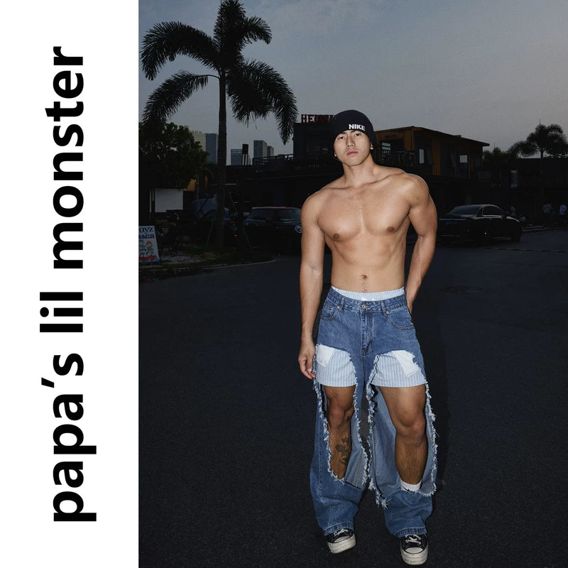 6099902701708,6099902701709,6099902701710, Distressed Retro Ripped Denim Pants
