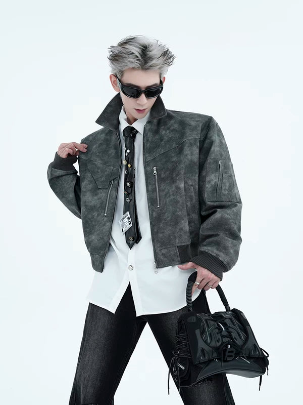Distressed Retro Short PU Leather Jacket 3