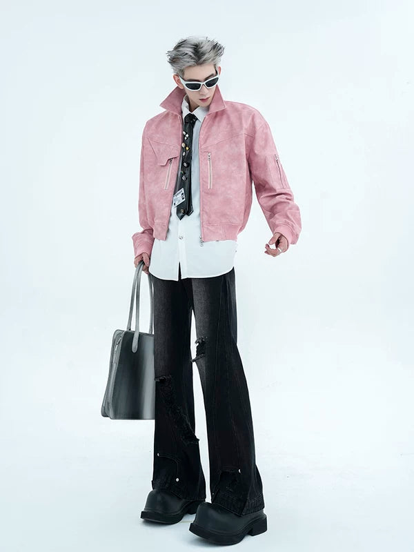 Distressed Retro Short PU Leather Jacket 5