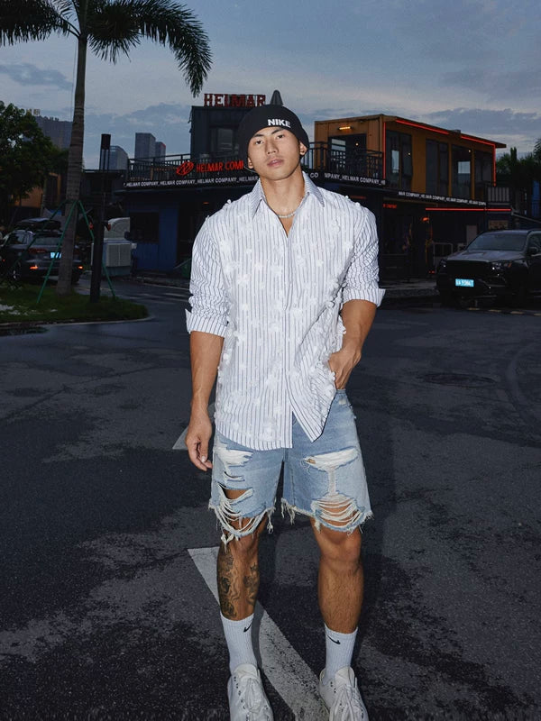Distressed Retro Washed Denim Shorts 3