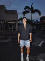 Distressed Retro Washed Denim Shorts 4