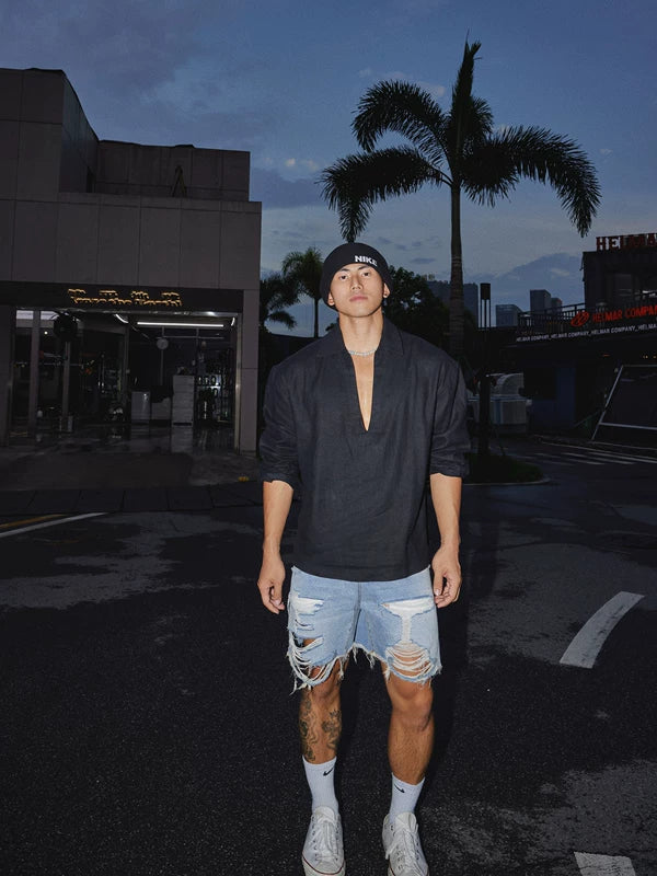 Distressed Retro Washed Denim Shorts 4
