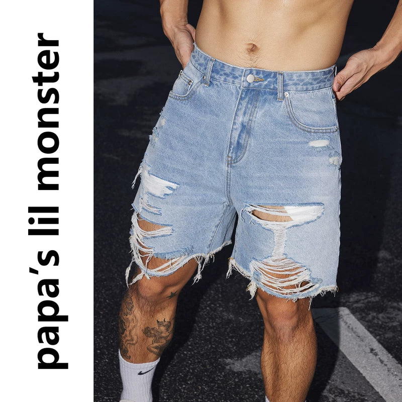 5920075280879,5920075280880,5920075280881, Distressed Retro Washed Denim Shorts
