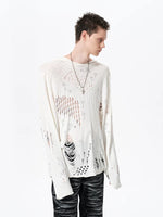 Distressed Rhinestone Cross Hooded Knit Sweater 4
