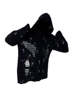 Distressed Rhinestone Cross Hooded Knit Sweater 5