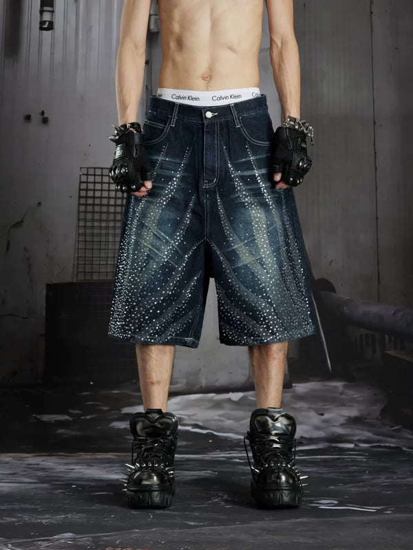 Distressed Rhinestone Denim Capri Pants 1