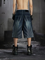 Distressed Rhinestone Denim Capri Pants 2