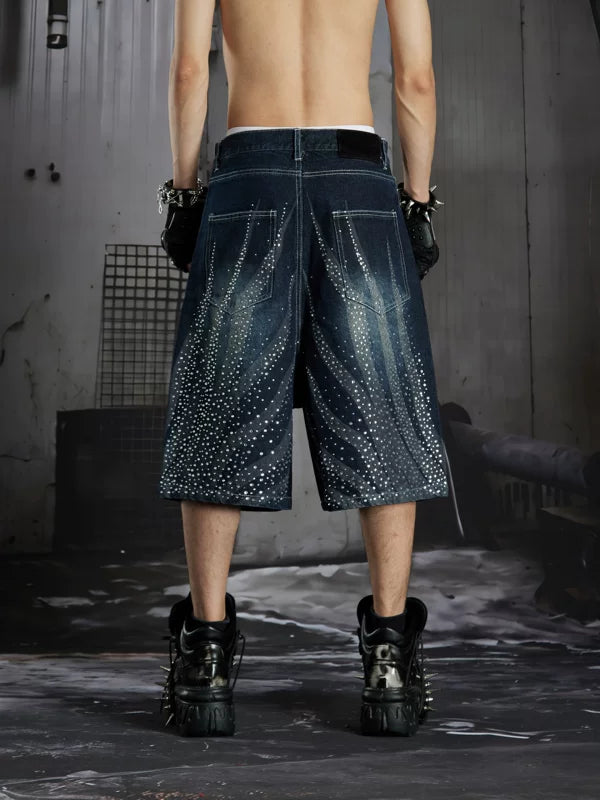 Distressed Rhinestone Denim Capri Pants 2