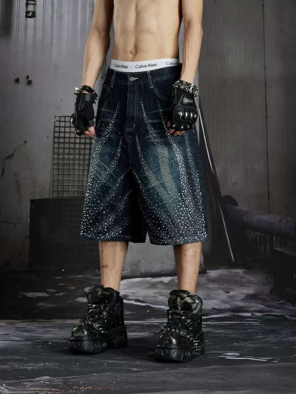 Distressed Rhinestone Denim Capri Pants 3