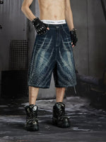 Distressed Rhinestone Denim Capri Pants 4