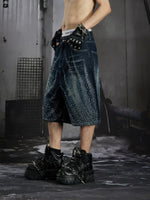 Distressed Rhinestone Denim Capri Pants 5
