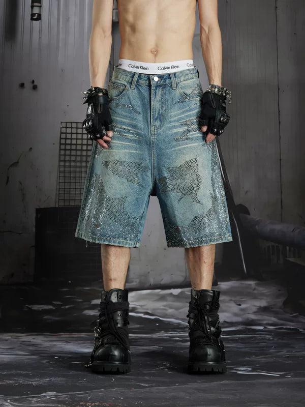 Distressed Rhinestone Denim Shorts 2