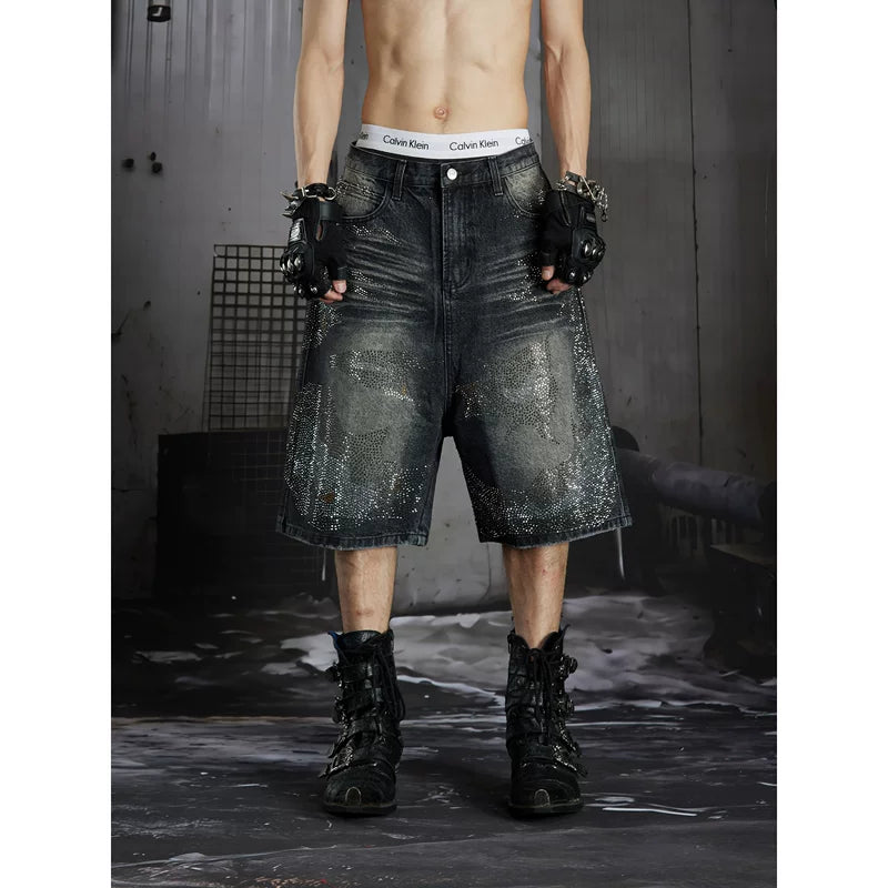 6087905485299,6087905485300,6087905485301, Distressed Rhinestone Denim Shorts
