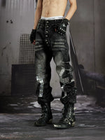 Distressed Rhinestone Double Waistband Denim Pants 3