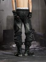 Distressed Rhinestone Double Waistband Denim Pants 4