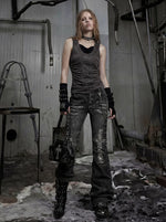 Distressed Rhinestone Double Waistband Denim Pants 5