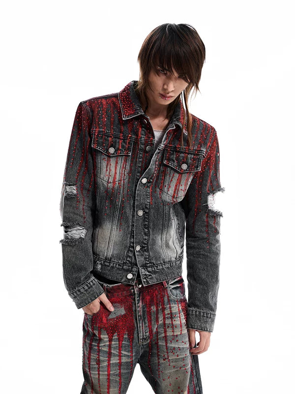 Distressed Rhinestone Embellished Denim Jacket 2