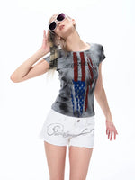 Distressed Rhinestone Flag Print T-Shirt 1