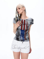 Distressed Rhinestone Flag Print T-Shirt 3