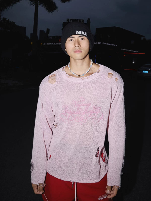 Distressed Ripped Sheer Knit Sweater 1