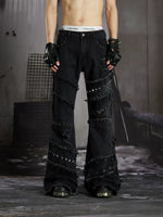 Distressed Rivet Deconstructed Flared Jeans 1