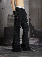 Distressed Rivet Deconstructed Flared Jeans 2