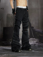Distressed Rivet Deconstructed Flared Jeans 4