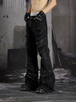Distressed Rivet Deconstructed Flared Jeans 5