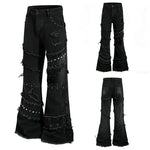 6260233858161,6260233858162,6260233858163,6260233858164,6260233858165, Distressed Rivet Deconstructed Flared Jeans
